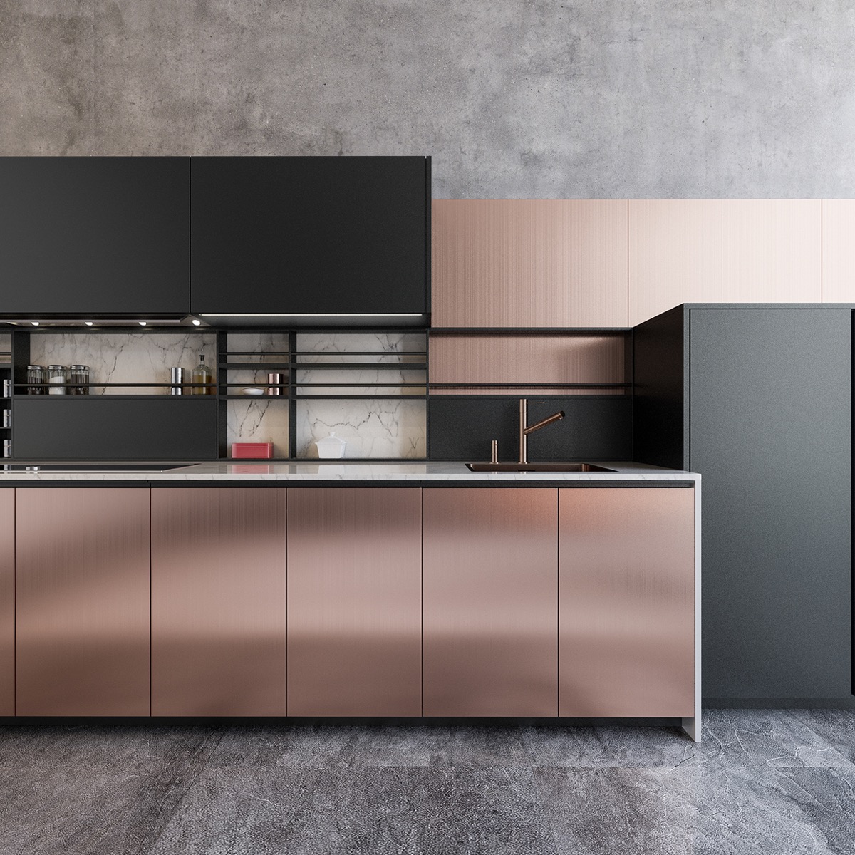 16 کابینت آشپزخانه فوق العاده زیبا که از فلز مس در آن استفاده شده