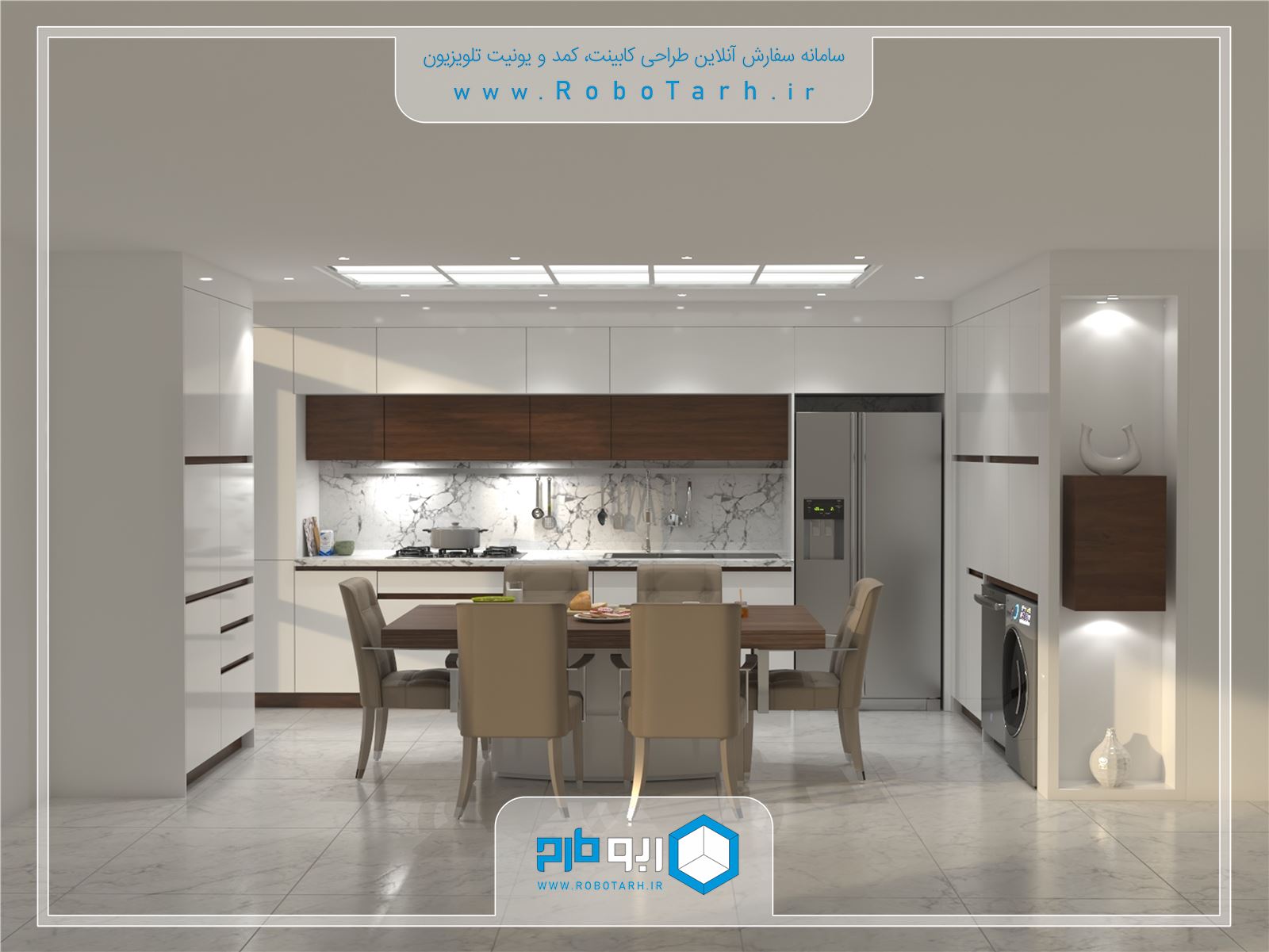 طراحی کابینت آشپزخانه مدرن با رنگ روشن - ربوطرح