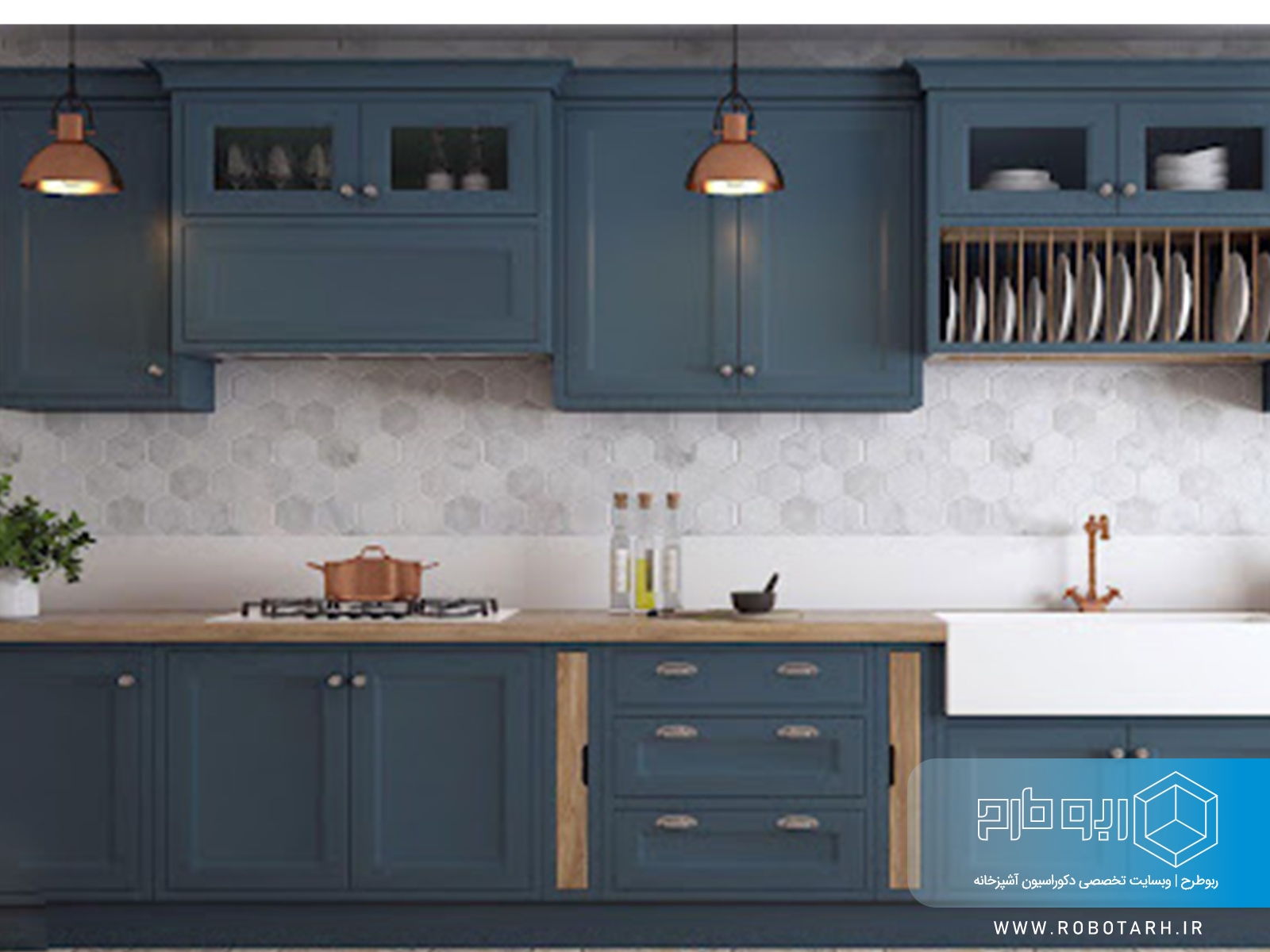 نمونه کابینت آشپزخانه نئوکلاسیک با طراحی مدرن I شکل